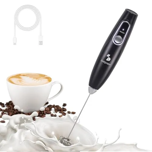BEPER P102SBA009 Wiederaufladbarer elektrischer Milchaufschäumer, mit abnehmbarem Schneebesen aus Edelstahl, USB enthalten, 40 Minuten Akkulaufzeit, ideal für Milch, Schokolade und Cappuccino