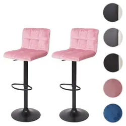 HWC-G87 Barhocker 2er-Set, höhenverstellbar in Samt rosa in pink von Mendler