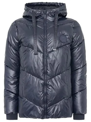 Steppjacke ZWILLINGSHERZ Damen, Gr. L, metallic marine - Modische Funktionsjacke aus 100% Polyester mit glänzender Optik und Herzchen-Prägung am Rücken. Ideal für Ausflüge und Alltag, pflegeleicht und wärmend.