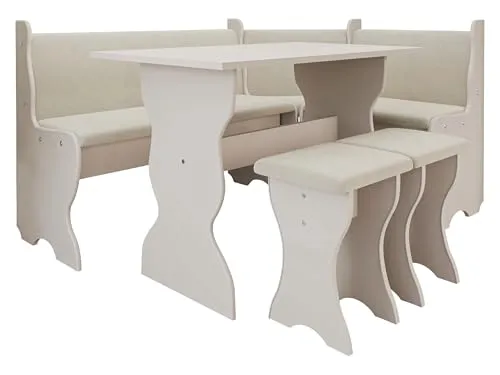 Mirjan24 Eckbankgruppe Thomas, Eckbank Gruppe besteht aus Kücheneckbank, Tisch, 2X Hocker, Esszimmer Sitzbank (Cashmere + Trinity 02)