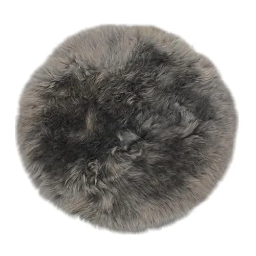 MACOSA Dekofell rund vers. Farben 34 cm echtes Lammfell modern Sitzplaid Sitzkissen Deko-Fell Tischdeko Echtfell Sitzauflage Stuhlkissen Fellteppich klein (Anthrazit)
