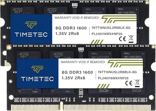 Timetec 16GB KIT(2x8GB) DDR3L/DDR3 1600 MHz (DDR3L-1600) PC3L-12800 / PC3-12800 Non-ECC Ungepuffert 1,35 V/1,5 V CL11 2Rx8 204 Pin SODIMM Laptop Notebook PC Speicher RAM