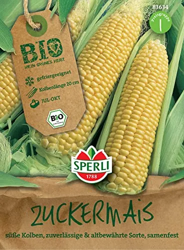 Sperli BIO Zuckermaissamen 83634 - Gemüsesamen für einen Mais mit süßen Kolben, die eine Länge von 20 cm erreichen und einem Inhalt für 20 Pflanzen - Saatgut