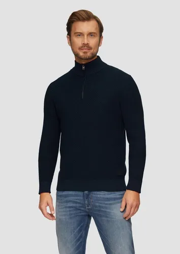 Strukturierter Strickpullover mit Troyerkragen Navy XXL - Pullover für Herren, wärmender Strickpullover im Regular Fit mit Reißverschluss und weichem Strukturmuster, ideal für kühle Tage.
