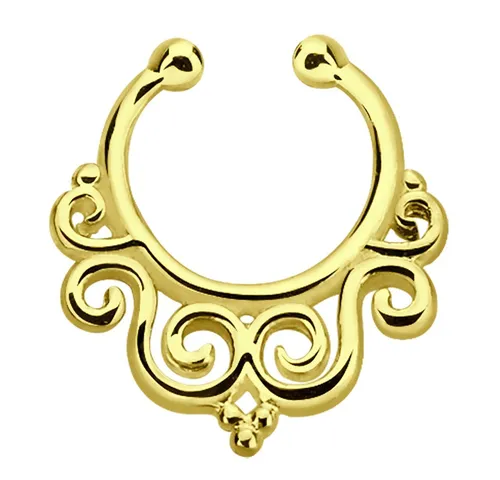 Produktbild Nasenpiercing Schmuck Fake Septum Nasenring vergoldet mit Ornamenten in 1,0x9mm