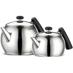 Türkisches Teekannen-Set - Doppelwandiger Caydanlik 2L + 1L aus Edelstahl - Hochwertiges Teekannen-Set aus Edelstahl mit doppelwandiger Isolierung für optimale Temperaturhaltung. Ideal für Teeliebhaber, die Stil und Funktionalität schätzen.