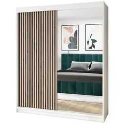 Schwebetürenschrank MIT 160 cm, 2-türig mit Spiegel - Schwebetürenschrank in modernem Design, 160 cm breit mit hochwertigen Aluminium-Türgriffen und leichtgängigem Schiebetürsystem. Ideal für stilvolle Schlafzimmer!