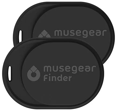 Musegear Schlüsselfinder mini mit Bluetooth App - 2er Pack in Schwarz - Praktischer Bluetooth Schlüsselfinder für iOS & Android. Lauter Alarm, hohe Reichweite bis 90m und bis zu 6 Monate Batterielaufzeit. Datenschutzorientierte App ohne Accountzwang. Ideal, um verlorene Gegenstände schnell zu finden.