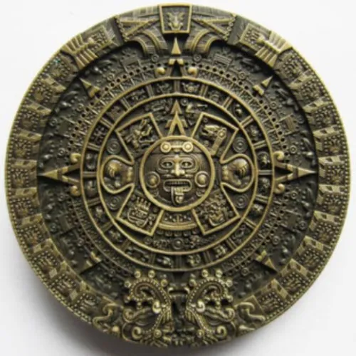 Buckle Azteken- Kalender, Maya, Messingfarben, Gürtelschnalle