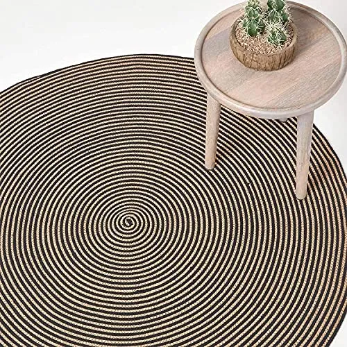 Homescapes Geflochtener runder Teppich, 150 cm - Kurzflor-Teppich mit Spiral-Muster, pflegeleicht und strapazierfähig - ideal für Flur, Küche oder Wohnzimmer.