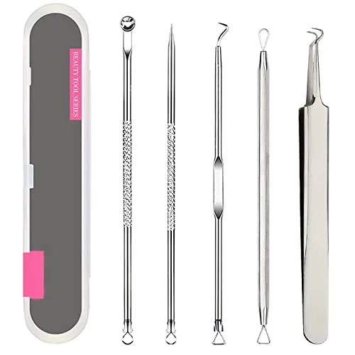 Mitesserentferner Pickel Ausdrücken Werkzeug Blackhead Remover aus Edelstahl mit Box Comedone Extractor Akne Mitesser Pickel Entferner Komedonenquetscher Set
