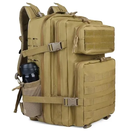 Zavothy Militär Rucksack 45L Rucksack Herren Damen, Wasserdicht Taktischer, Camping-Rucksack, Wanderrucksack, Outdoor Rucksack für Travel, Schule, Sport, Bushcraft (Gelb)