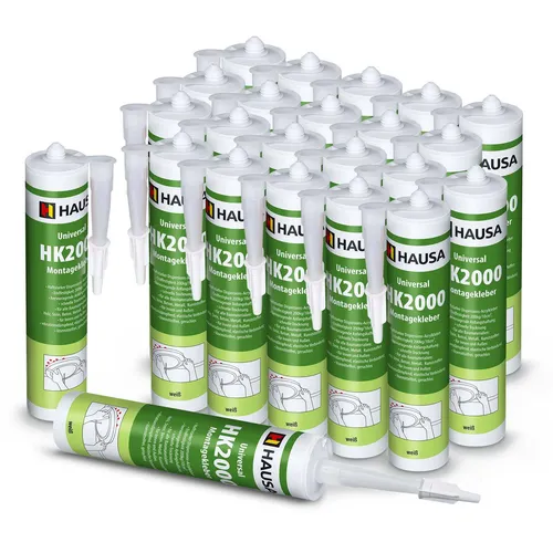 Montagekleber 24x 540g weiß - Extra starker Universal Baukleber - Klebstoffe, flexibler und wetterbeständiger Montagekleber mit 200kg/10cm² Klebkraft, ideal für verschiedene Materialien und Temperaturen von -20 bis +60°C.