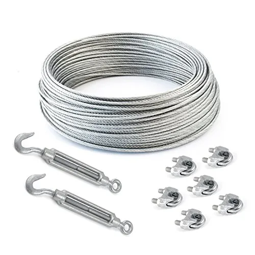 15m DRAHTSEIL SET 5mm mit Klemmen und Spannschlössern in weiß von DQ-PP