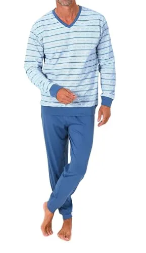 Normann Herren Langarm Schlafanzug mit Bündchen - Pyjama in eleganter Streifenoptik, Farbe:hellblau, Größe:48