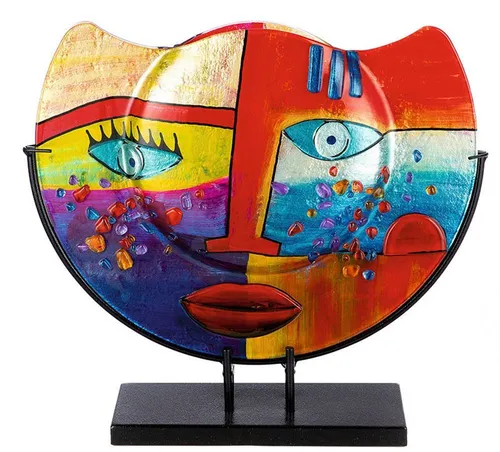 GILDE GLAS art Deko Vase - Gesichtsvase aus Glas auf Metallfuß - Vasen - Handbemalte Gesichtsvase, ein Unikat mit dekorativem Charakter. Ideal für moderne und klassische Wohnräume, perfekt als Geschenk für verschiedene Anlässe.