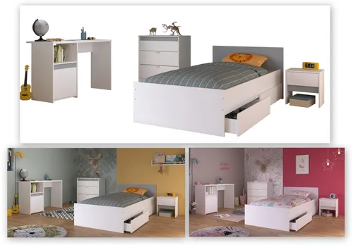 Parisot Jugendzimmer-Set Pirouette, 5-tlg - Komplettzimmer für Kinder, pflegeleicht und mit praktischem Bettschubkasten für zusätzlichen Stauraum.