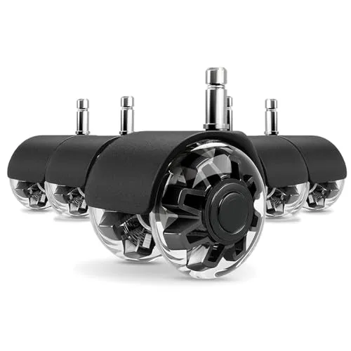 Bürostuhlrollen 2 Zoll (Set mit 5), schwerlast Gummirollen für Teppichböden und alle Hartholzböden, ersetzen Bürostuhlmatten, Computer-Schreibtischstuhlrollen - universell passend (Schwarz)