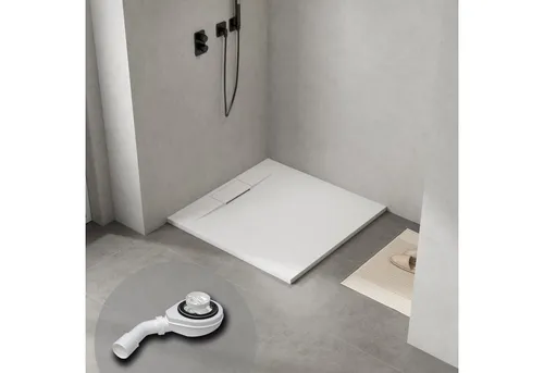 WITEN&NOCK Superflache Duschwanne SMC 100x140 cm - Elegante, rutschfeste Duschtasse in Weiß für ein modernes Bad, inklusive Ablaufgarnitur. Ideal für barrierefreies Duschen und einfach zu reinigen.
