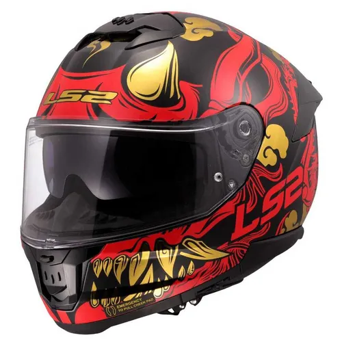LS2 FF808 Stream II Drako Integralhelm - Rot/Schwarz/Gold - S - Motorradhelm mit elegantem Design, kratzfestem Visier und vorbereiteter Sonnenblende für optimalen Fahrkomfort und Sicherheit.