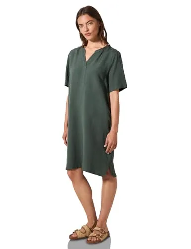 Cecil Damen B144333 Kleid - Balmy Khaki, L - Freizeitkleid mit geschlitztem Ausschnitt und seitlichen Schlitzen, ideal für warme Tage dank angenehmem Leinenmix.