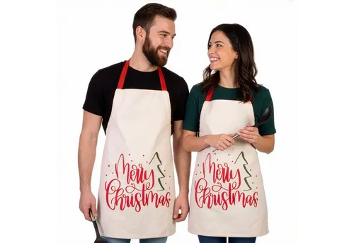 BRUBAKER Kochschürze Schürze - Merry Christmas - Weihnachten - Unisex Küchenschürze, (1-tlg., Baumwolle), One Size Weihnachtsschürze - Weiß Rot Grün mit Weihnachtsbaum