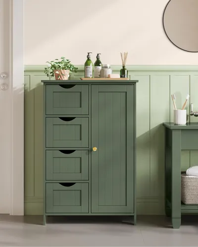 VASAGLE Badezimmerschrank, schmaler Badschrank mit 4 Schubladen - Badezimmerschrank mit edlem Design, 4 Schubladen und verstellbarer Ablage für optimalen Stauraum auf kleinstem Raum. Stabil und sicher durch robuste MDF-Platten und Kippschutz.