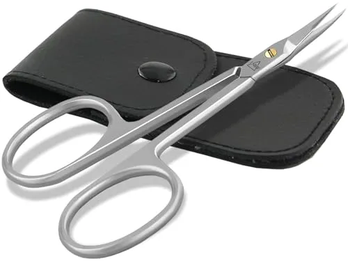 Feine Nagelhautschere Hautschere Kombischere mit extra feiner Spitze aus Edelstahl im Etui (Nagelhautschere 8,5 cm + Etui)