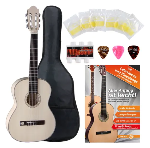 GEWA Pro Natura Silver 3/4 Starter Set - Gitarrenset für Kinder, 3/4 Größe ideal für 9-11 Jahre, hochwertige Materialien und inklusive Zubehör für den perfekten Einstieg in die Welt der Musik.