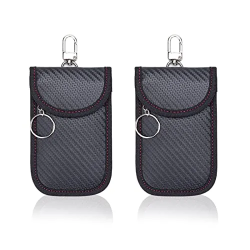 Keyless Go Schutz Autoschlüssel, 2 Stück Autoschlüssel Schutz Keyless Go Schutzhülle Kohlefaser Leder Faraday Tasche RFID Blocker Schlüsseletui Schlüsseltasche