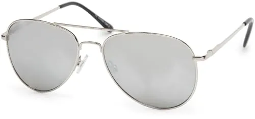 styleBREAKER Unisex Pilotenbrille Sonnenbrille Polycarbonat Gläser, Metall Vollrand Gestell mit Federscharnier 09020037, Farbe:Gestell Silber/Glas Silber