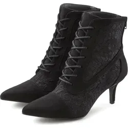 Modische Schnürstiefelette LASCANA für Damen, Gr. 41, Schwarz - Wanderschuhe mit sexy Spitzen-Optik und angenehmer Absatzhöhe von 6,5 cm. Optimaler Tragekomfort durch Schnürung und Reißverschluss, perfekt für stilvolle Auftritte.