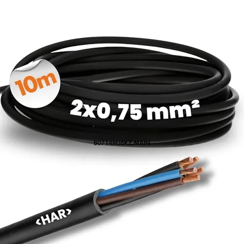 Meter Lapp 1600203 H05RR-F 2x0,75 mm² Gummileitung flexibel ohne Schutzleiter I dünnes Gummikabel für Innenbereich I für Haus- und Handgeräte I Anschlussleitung robust I schwarz 10