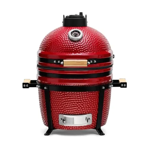 Kamado Bono Minimo BBQ Grill Ø 40cm und 5 zusätzliches Grillzubehör – Roter Kamado-Grill – Keramikgrills für den Außenbereich – Perfekt für BBQ und Grillen