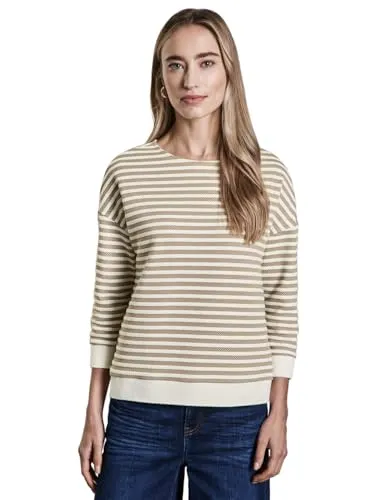STREET ONE Damen Sweatshirt mit Streifenmuster, Gr. 42, honey sand - Stylisches Oberteil für Damen mit 3/4-Ärmeln und taillenbedeckendem Schnitt. Die dehnbare Sweat-Qualität garantiert ein angenehmes Tragegefühl.