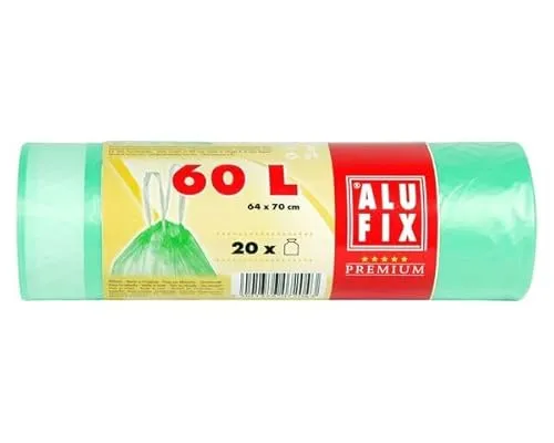 VEPATIM 40 Müllsäcke mit Zugband 60L HDPE 64x70 cm 16my grün transparent