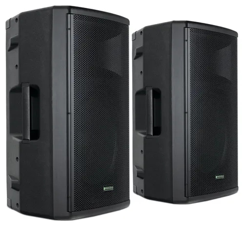 Pronomic E-215 MA Stereo Set - 2 aktive 2-Wege Boxen - Lautsprecherboxen mit Verstärker, 2x 120 Watt Leistung, Bluetooth-Empfänger und MP3-Player für kabellose Musikgenuss und einfache Bedienung.