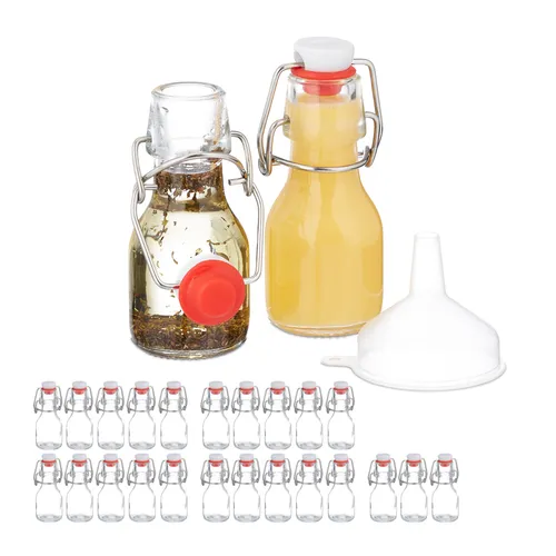 relaxdays Vorratsglas Set - 25 Kleine Flaschen mit Bügelverschluss - Vorratsgläser Set mit 25 luftdichten Glasfläschchen - ideal zum Abfüllen von Likören, Ölen und Gewürzen. Inklusive Trichter für müheloses Befüllen!