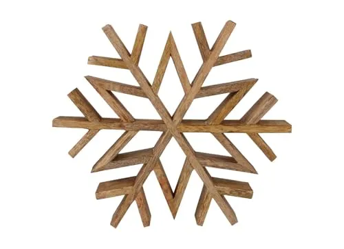 Sesua Deko-Schneeflocke aus Mangoholz, Naturfarben, Rustikale Antikoptik (Groß (25 x 22 x 3,5 cm))