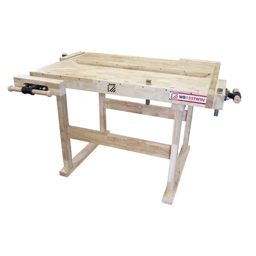 Holzmann Werkbank WB155TWIN - Werkstatteinrichtung für Hobby- und Profiwerkstätten, ideal für zwei Nutzer gleichzeitig mit stabiler Gummibaumholz-Arbeitsfläche und praktischem Stauraum.