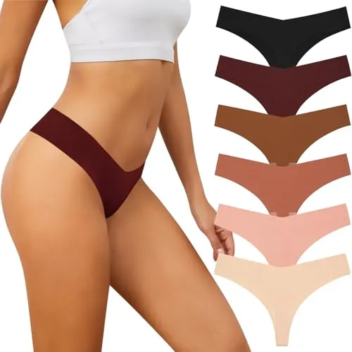 Adorel Damen Nahtlose Tangas Unsichtbar Slips Panties Unterwäsche 6er-Pack Schwarz und Hautfarbe S