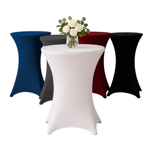EXKLUSIV HEIMTEXTIL Stehtischhusse für Bistrotisch mit 4 verstärkten Fußlaschen elastisch Stretch Oeko-TEX Zertifiziert Ø 70-75x110-120 cm Weiss (1 Stück)