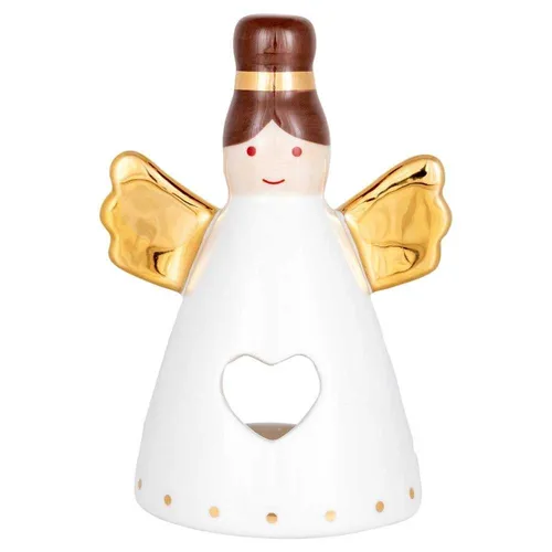 Greengate Kerzenhalter ANGEL mit goldenen Flügeln - Eleganter Kerzenständer aus 100% Keramik, Höhe 11 cm, ideal für stilvolle Dekoration und stimmungsvolle Beleuchtung in jedem Raum.
