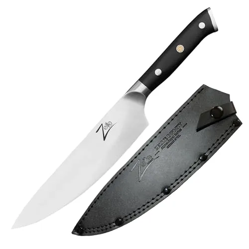 Alpha-Royal German 8` Kochmesser - Hochwertige Edelstahl-Klinge - Küchenmesser mit ultrascharfer 8` Klinge aus deutschem Edelstahl, ideal für Fleisch, Fisch, Gemüse und Obst. Ergonomischer Griff für sicheren Halt und inklusive Lederscheide zum Schutz der Klinge.