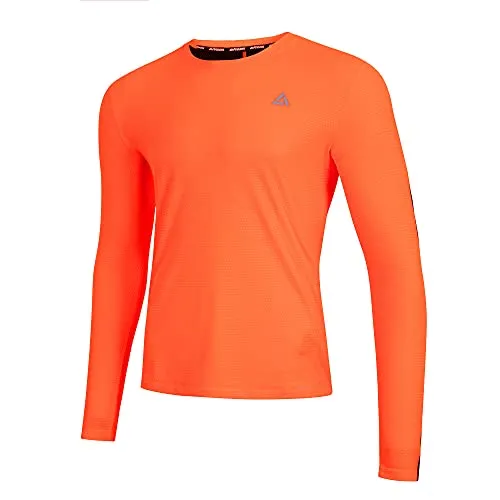 Airtracks Herren Laufshirt Langarm Top Pro Line Running T-Shirt Trainingsshirt für Männer Funktionsshirt Sportshirt Fitness Jogging Shirt S M L XL XXL XXXL XXXXL 3XL 4XL - orange-schwarz - XL