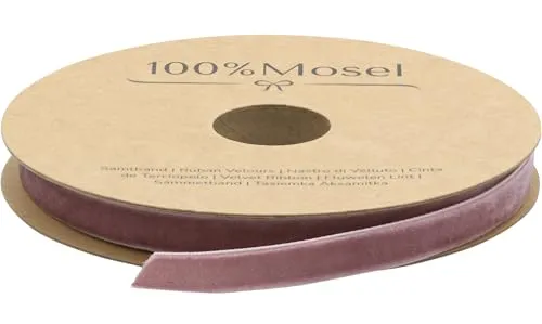 100% Mosel Dekoband Samt, in Altrosa (1 cm x 10 m), Geschenkband in Samt-Optik, edles Schleifenband zum Dekorieren & Basteln, zum Einpacken besonderer Geschenke