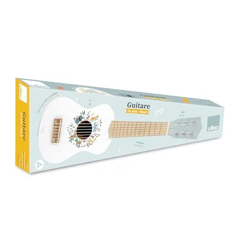 VILAC Gitarre Les animaux du Monde – Sarah Betz – Musikspielzeug – 1 Gitarre aus lackiertem und illustriertem Holz mit 6 Saiten + 1 Plektrum aus Kunststoff. – Erlebnisspiele – ab 3 Jahren – 7109