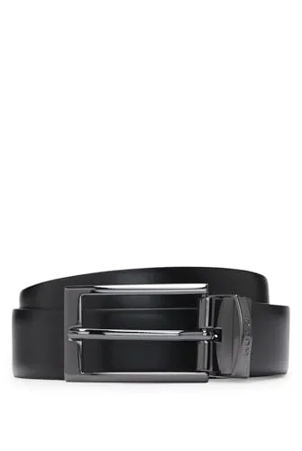 HUGO Herren Elvio-U Gürtel Schwarz (Black 002) - Hochwertiger Herren-Gürtel mit glänzendem Blaugrau Futter und Logo-Gravur, ideal für Business-Anlässe. Breite: 3 cm.