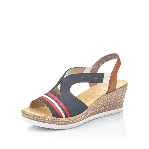 Rieker Damen Plateausandalen 619S6, Frauen Sandalen,Freizeitschuhe,offene,Strandschuhe,Plateausandaletten,Dicke,Sohle,blau Kombi (14),42 EU / 8 UK
