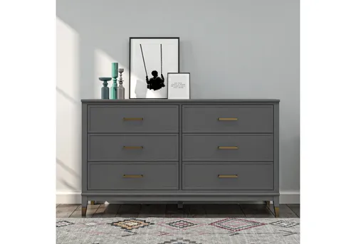 loft24 Kommode Westerleigh, 6 Schubladen mit goldfarbenen Griffen - Kommode in klassischem Design mit 6 geräumigen Schubladen, ideal für stilvolle Aufbewahrung. Breite 145 cm, perfekt für jeden Raum.